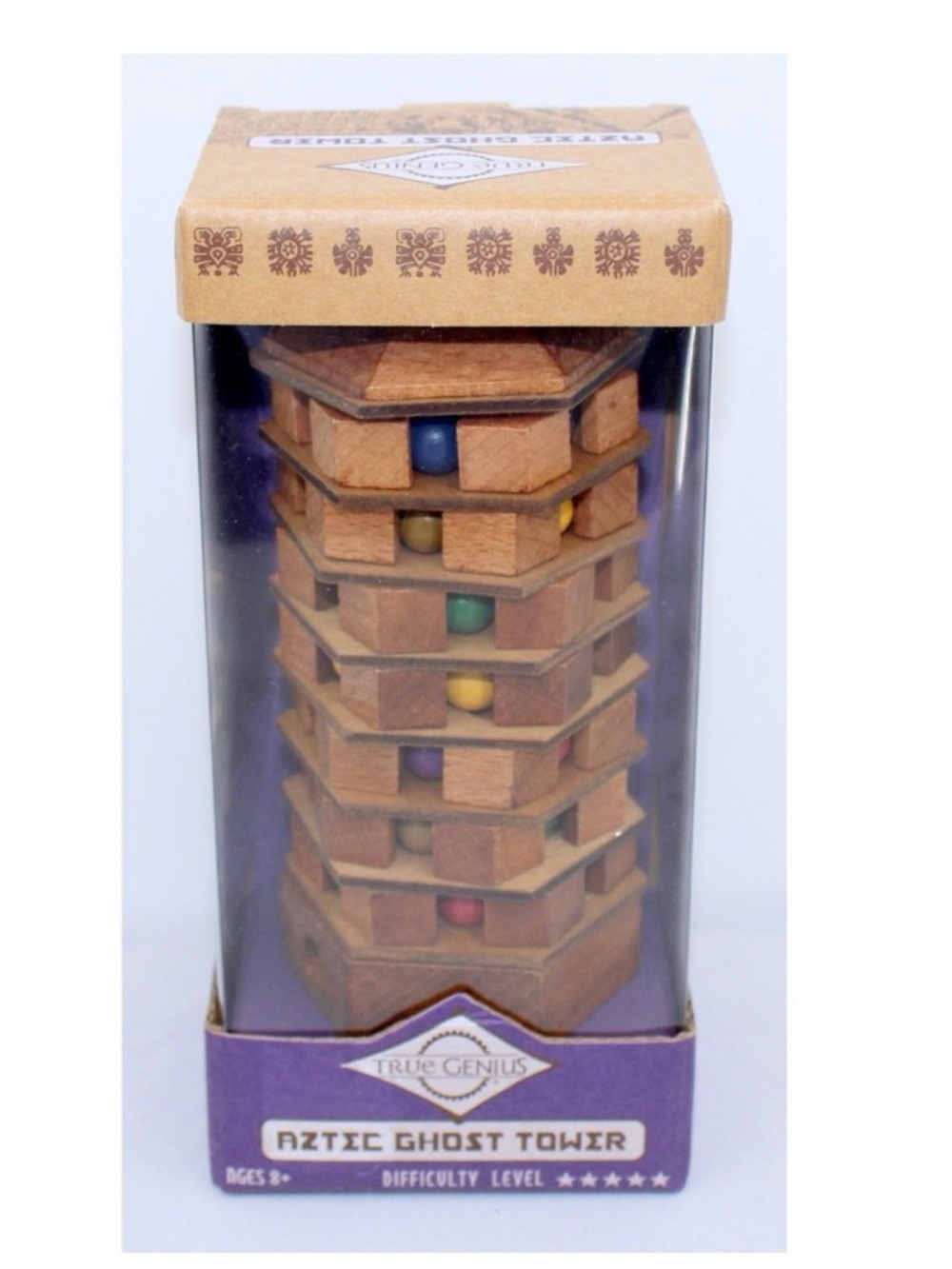 NWT/True Genius Aztec Ghost Tower Wooden Stacking Game/age14+